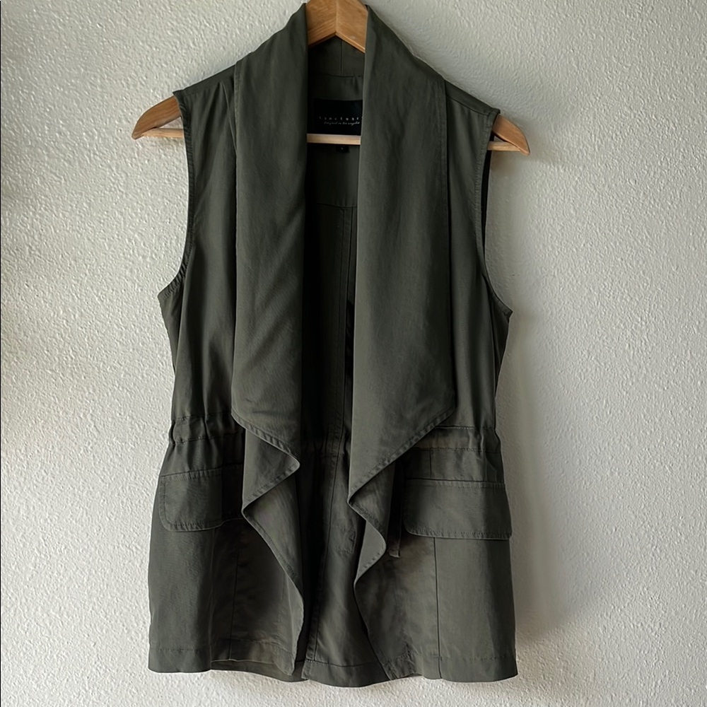 Sanctuary Green Open Front Utility Vest Tencel Draped S